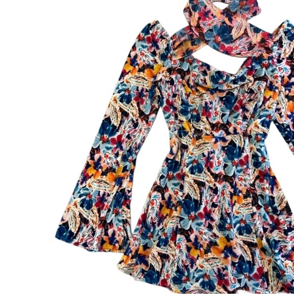 For Love & Lemons Blake Floral Cutout Mini Dress Multi M Long Sleeve Statement - Picture 11 of 16